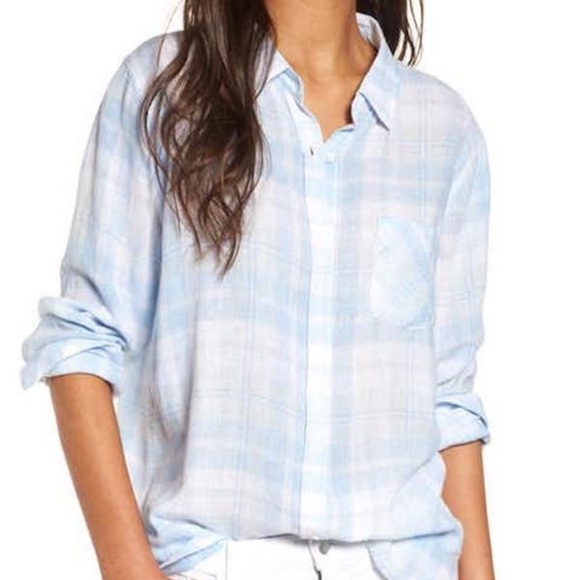 Rails Tops - Rails Charli Rockport Plaid Button Down Shirt Blue White Lightweight Linen Small
